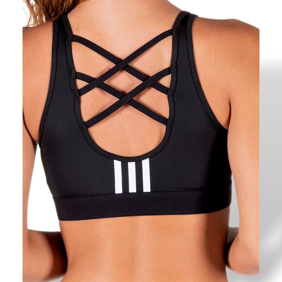Adidas NWT climalite black and white DTR 3 stripes crossed lattice gym bra S - Picture 3 of 7